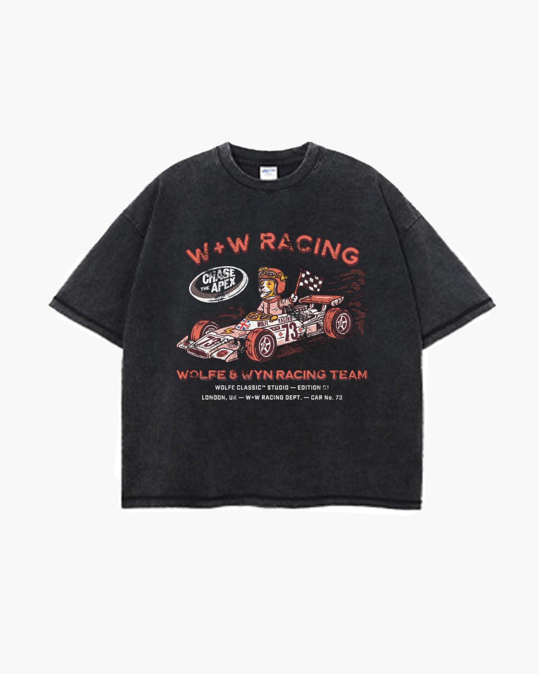 Black t-shirt with racing graphic