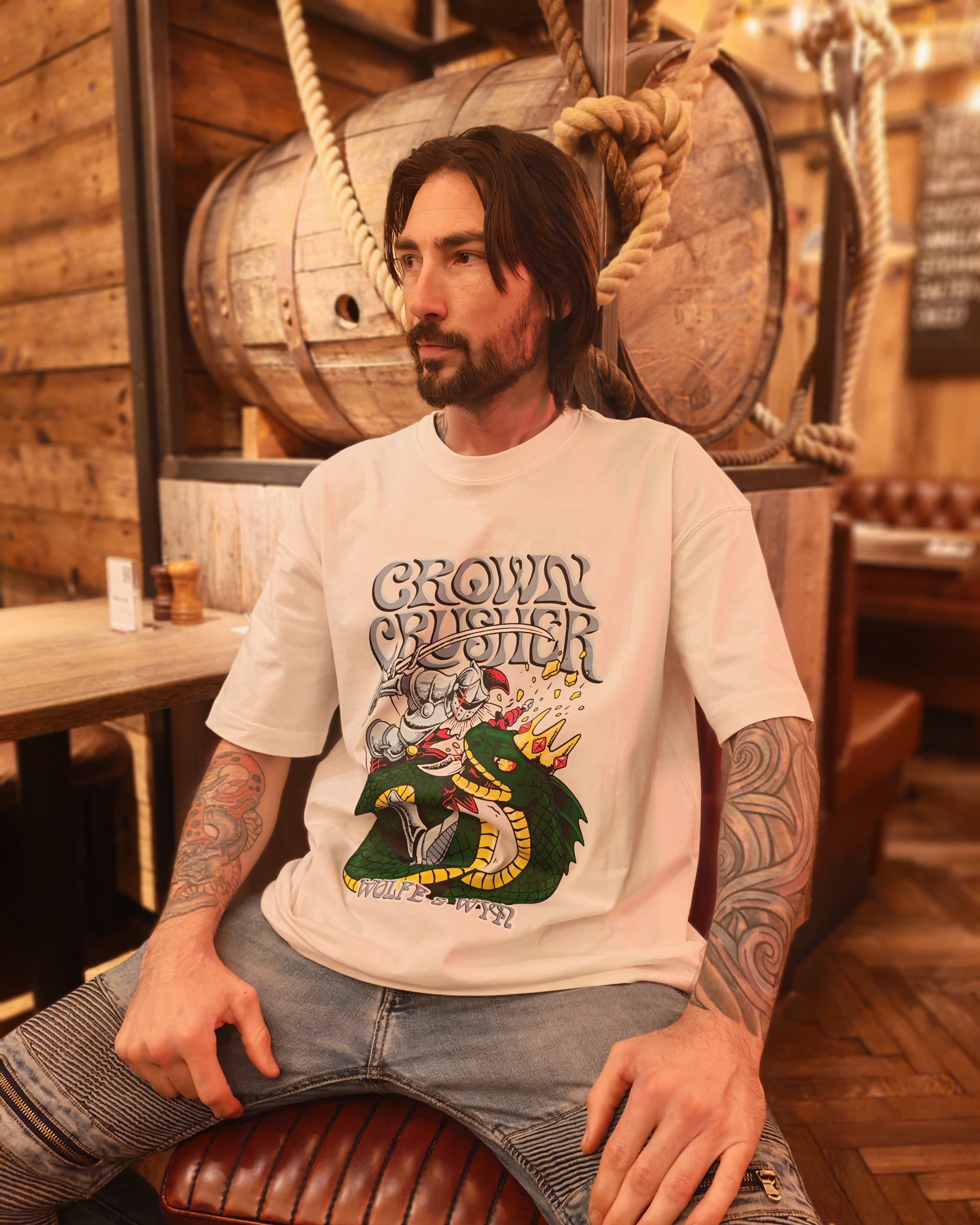 Crown Crusher Knight vs. Basilisk Heavyweight T-Shirt White