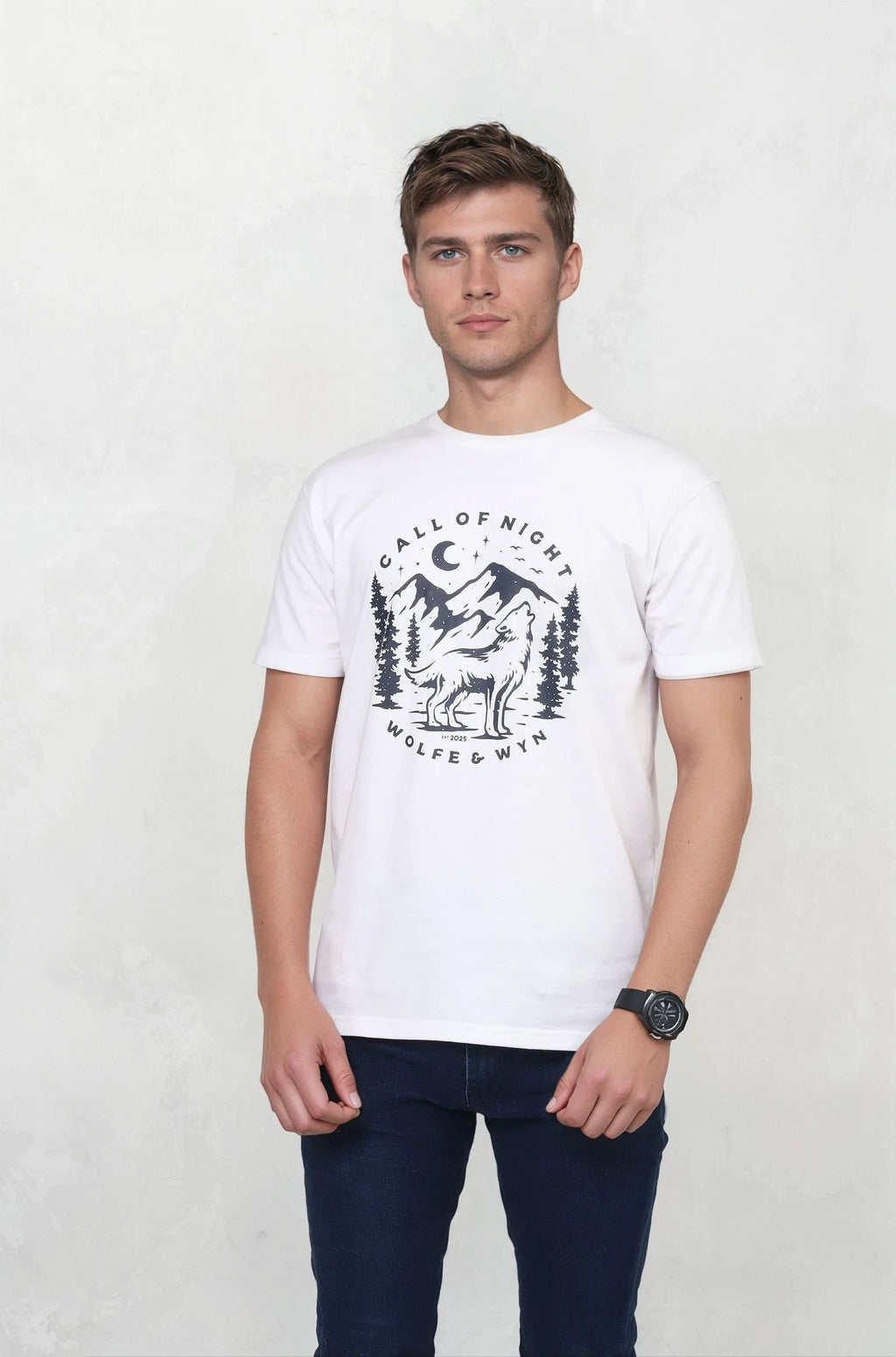 Call of Night Monochrome Wolf T-Shirt White (Unisex)