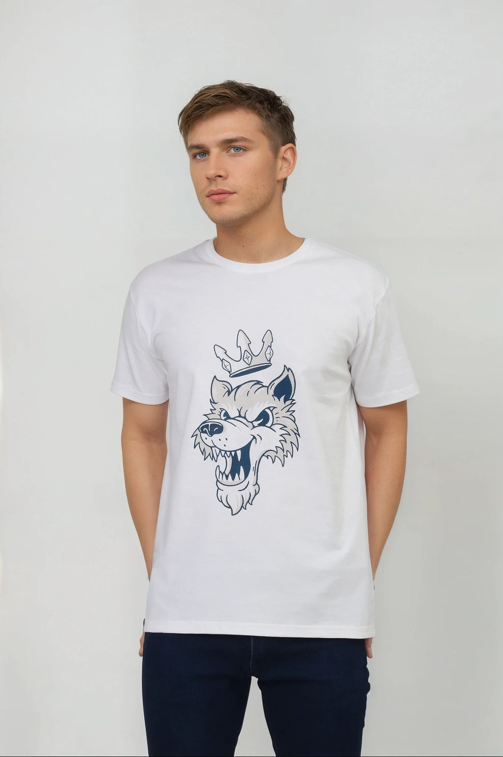 Royal Wolf Mascot Branded Unisex T-Shirt in White