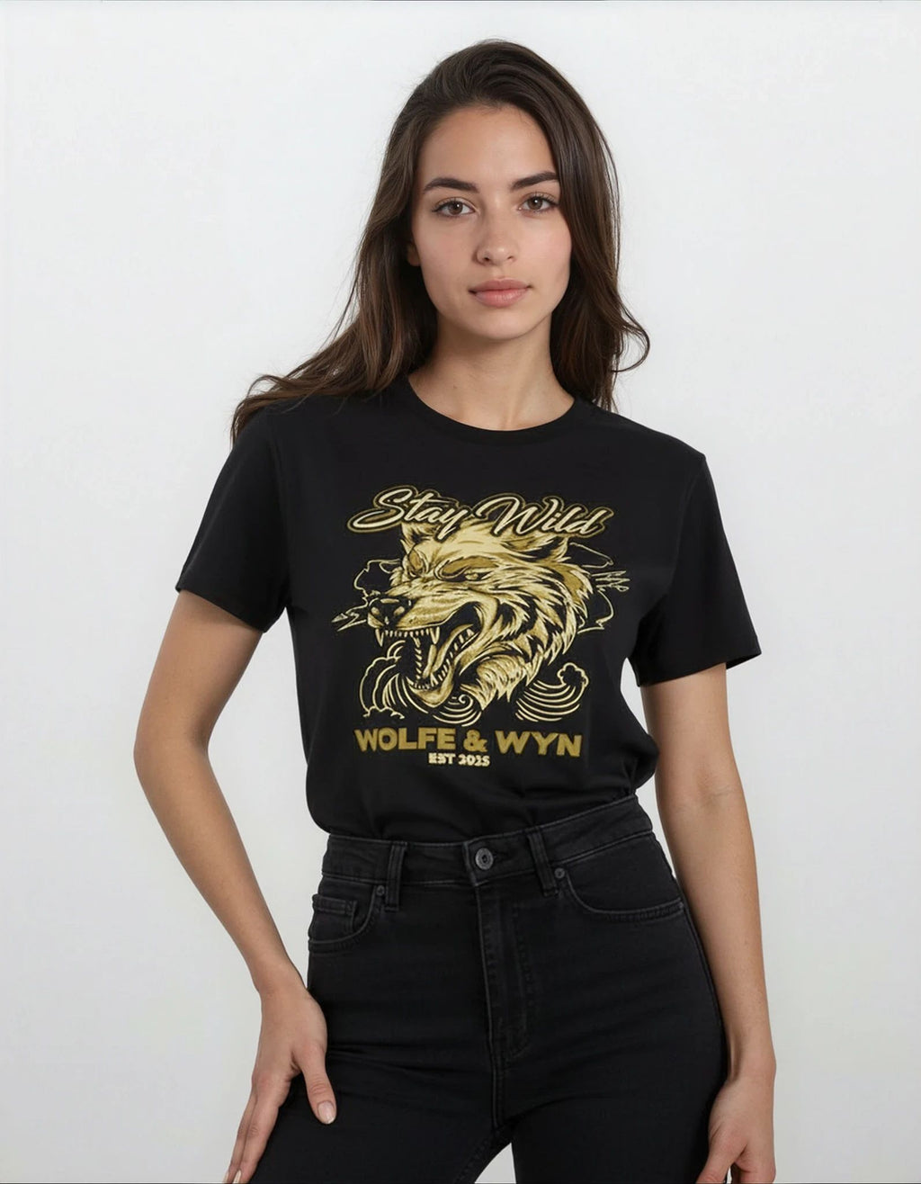 Stay Wild Wolf Head T-shirt Black (Unisex)