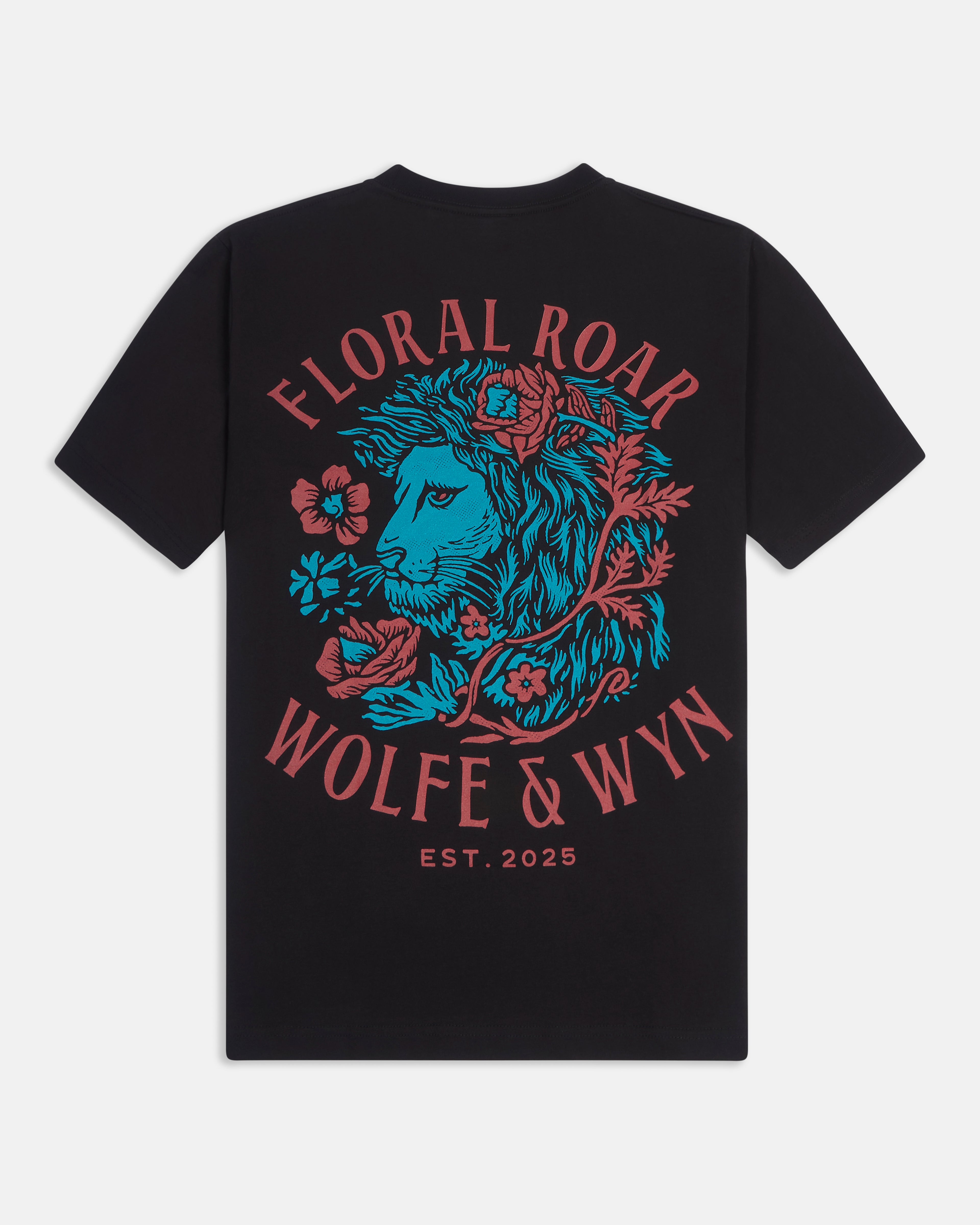Floral Roar Lion with Flower T-shirt Black (Unisex)