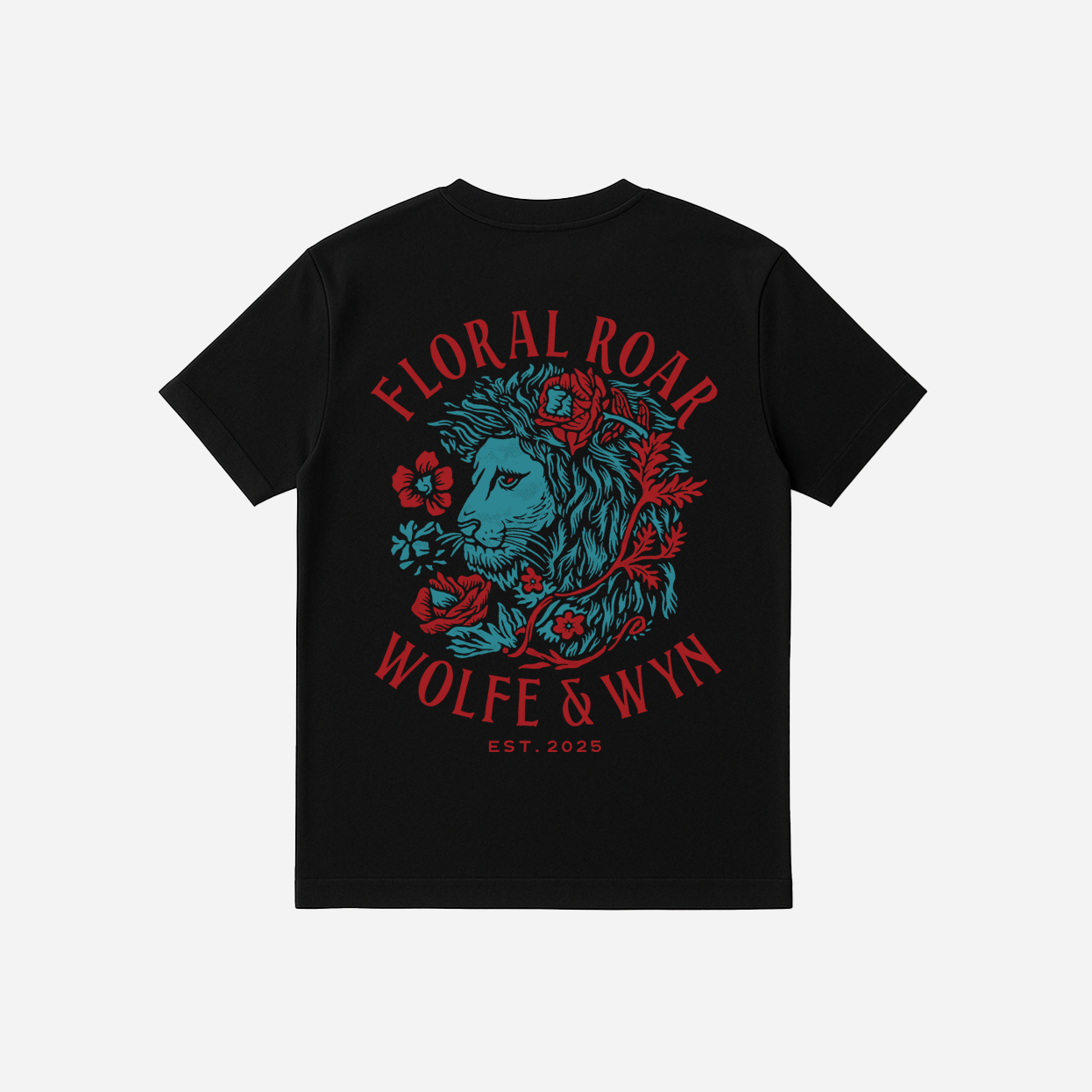 Floral Roar Lion with Flower T-shirt Black (Unisex)