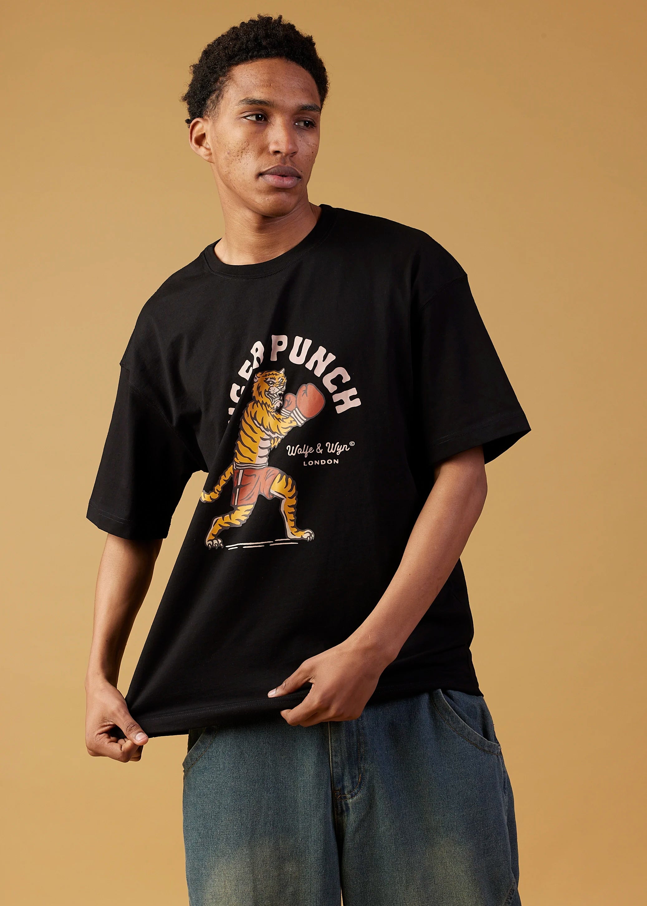 Tiger Punch Unisex T-Shirt in Black