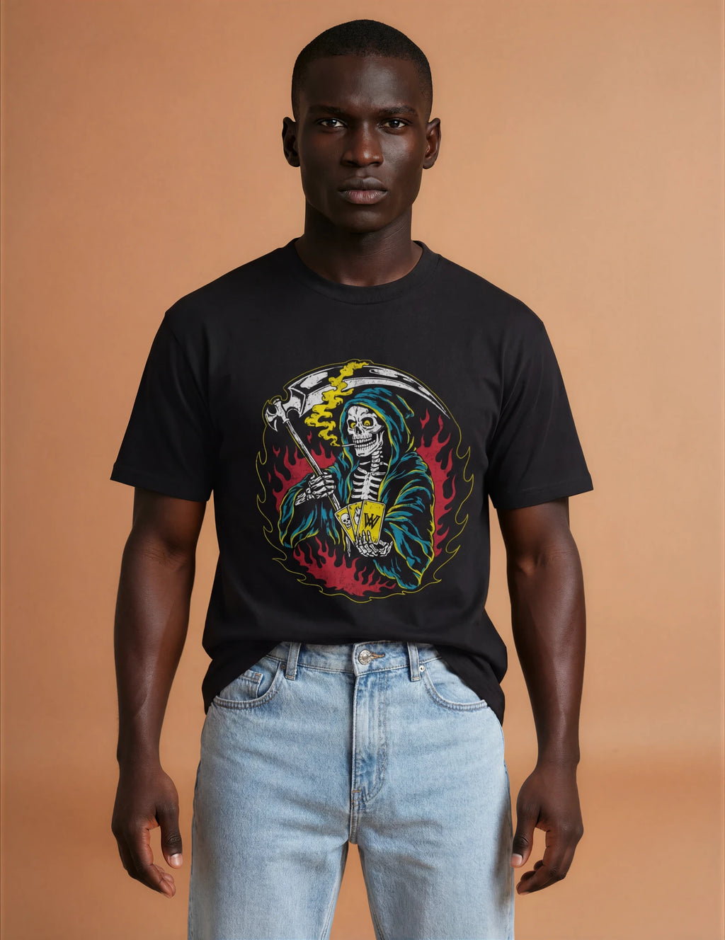 Grim Reaper Vintage Wash Cotton Oversized Graphic Tee Black