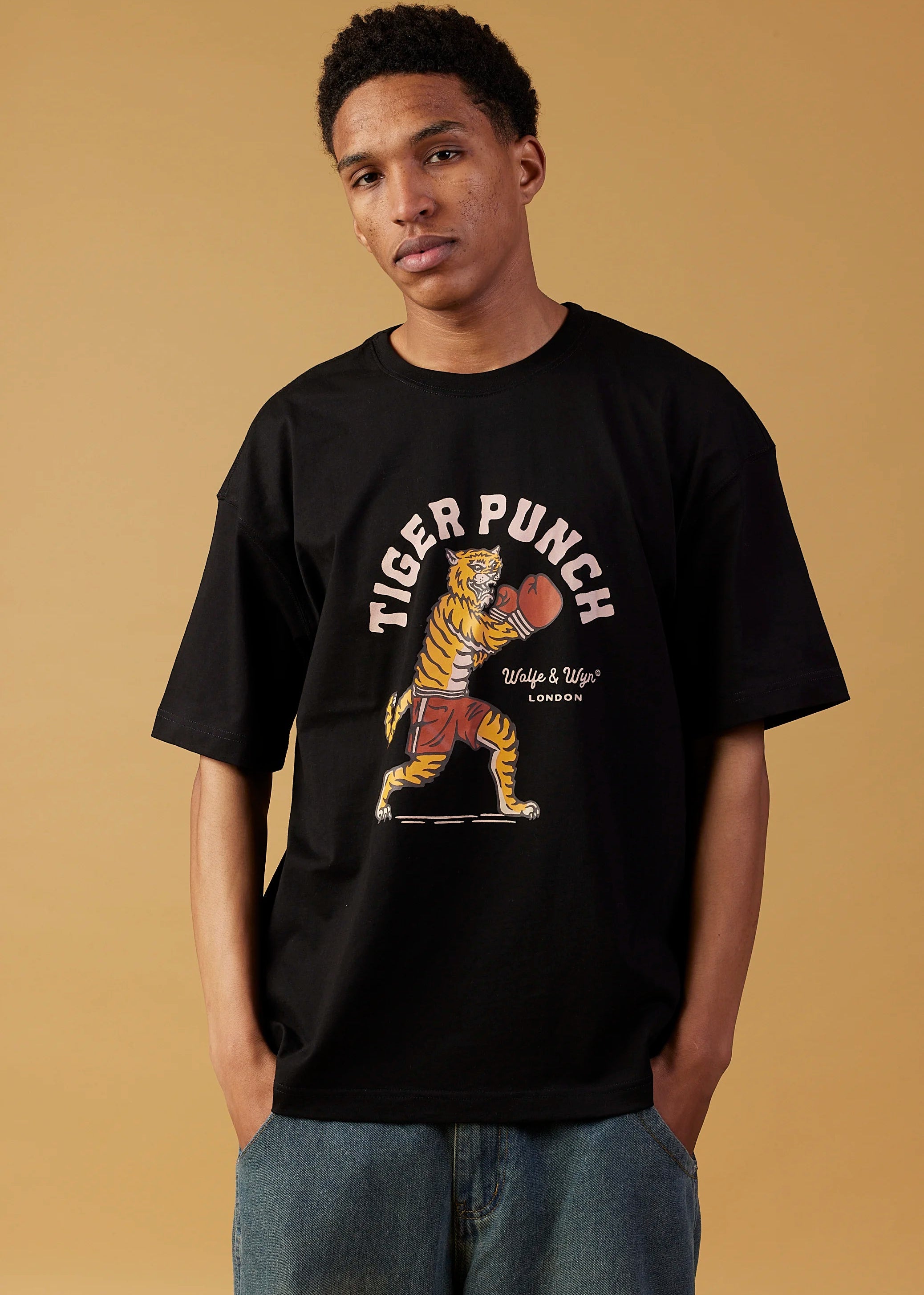 Tiger Punch Unisex T-Shirt in Black