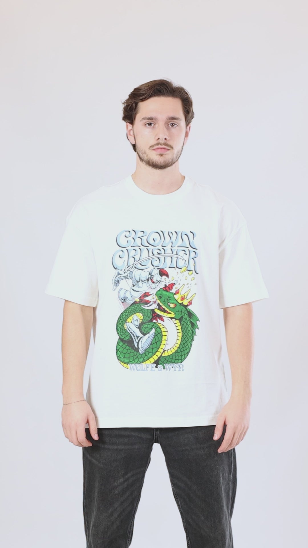 Crown Crusher Knight vs. Basilisk Heavyweight T-Shirt White