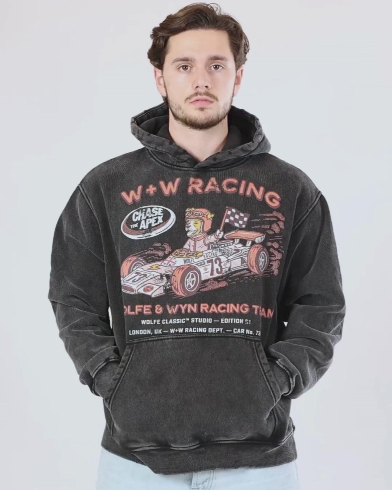 W+W Apex Puppy Racing Hoodie | Vintage Washed Motorsport Graphic