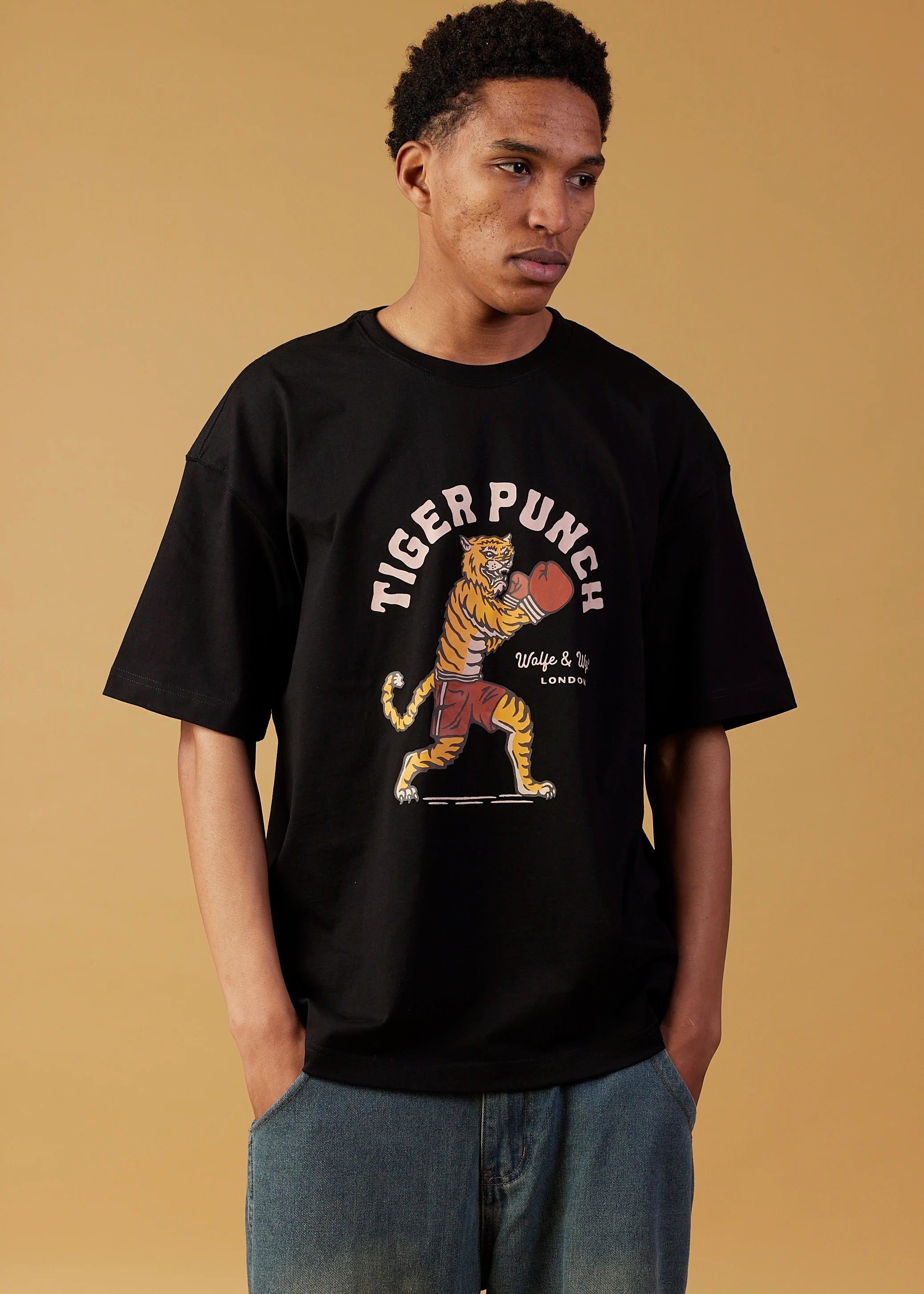 Tiger Punch Unisex T-Shirt in Black