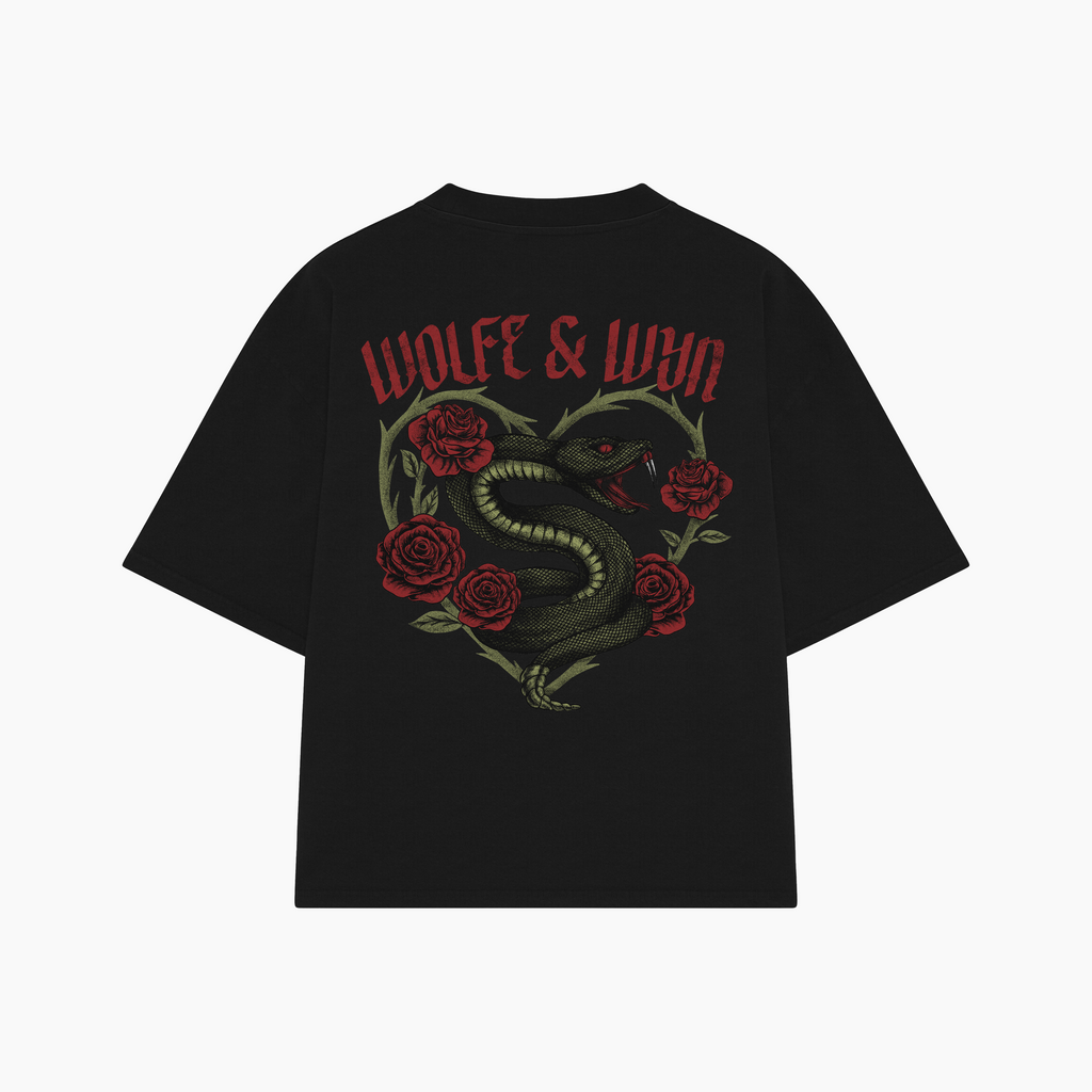 Snakebite Roses Heavyweight Oversized T-Shirt Black