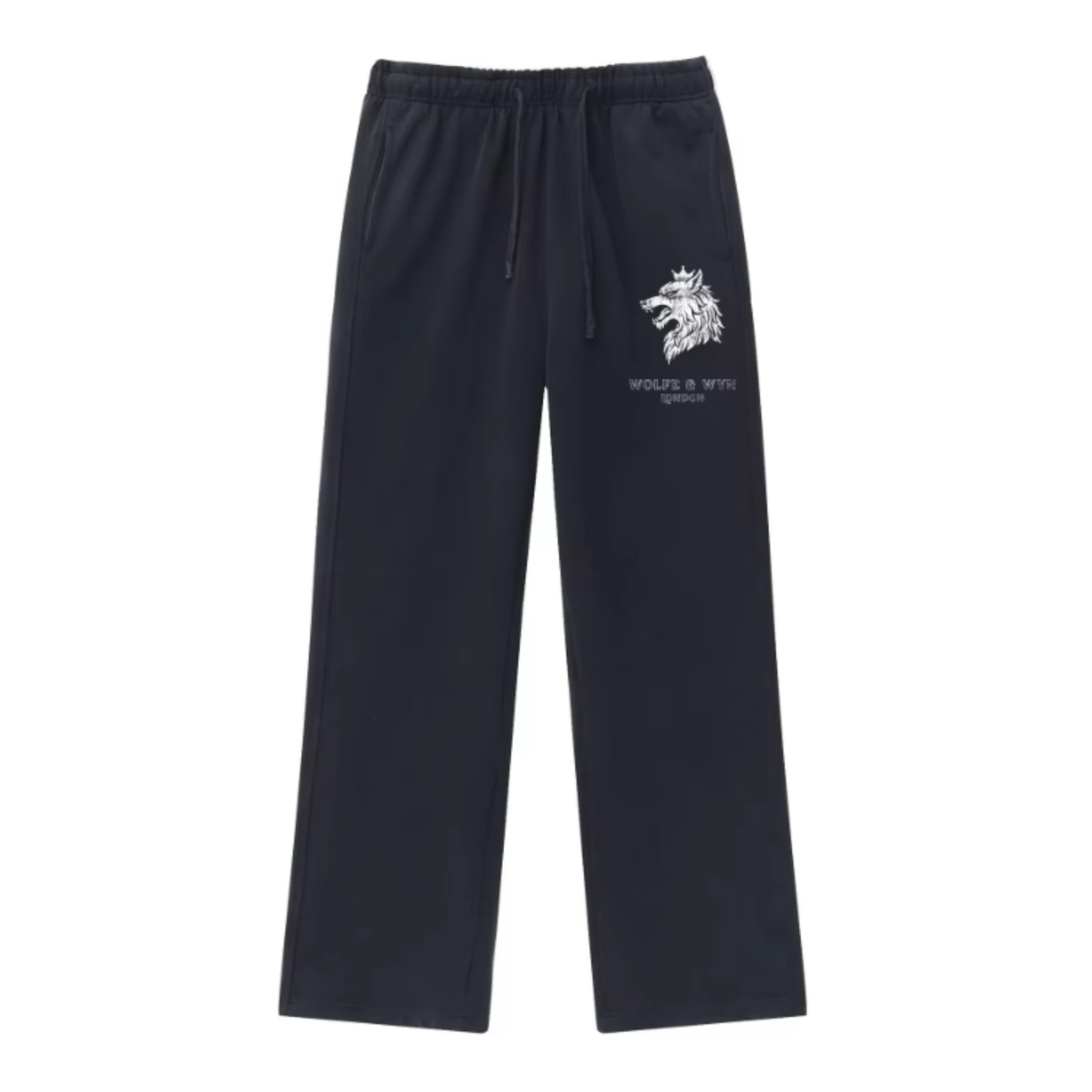 Black pants with a logo on a white background