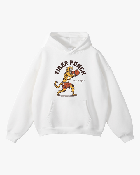 Tiger Punch Hoodie in White | Boxing Tiger Grapphic – WOLFE & WYN®
