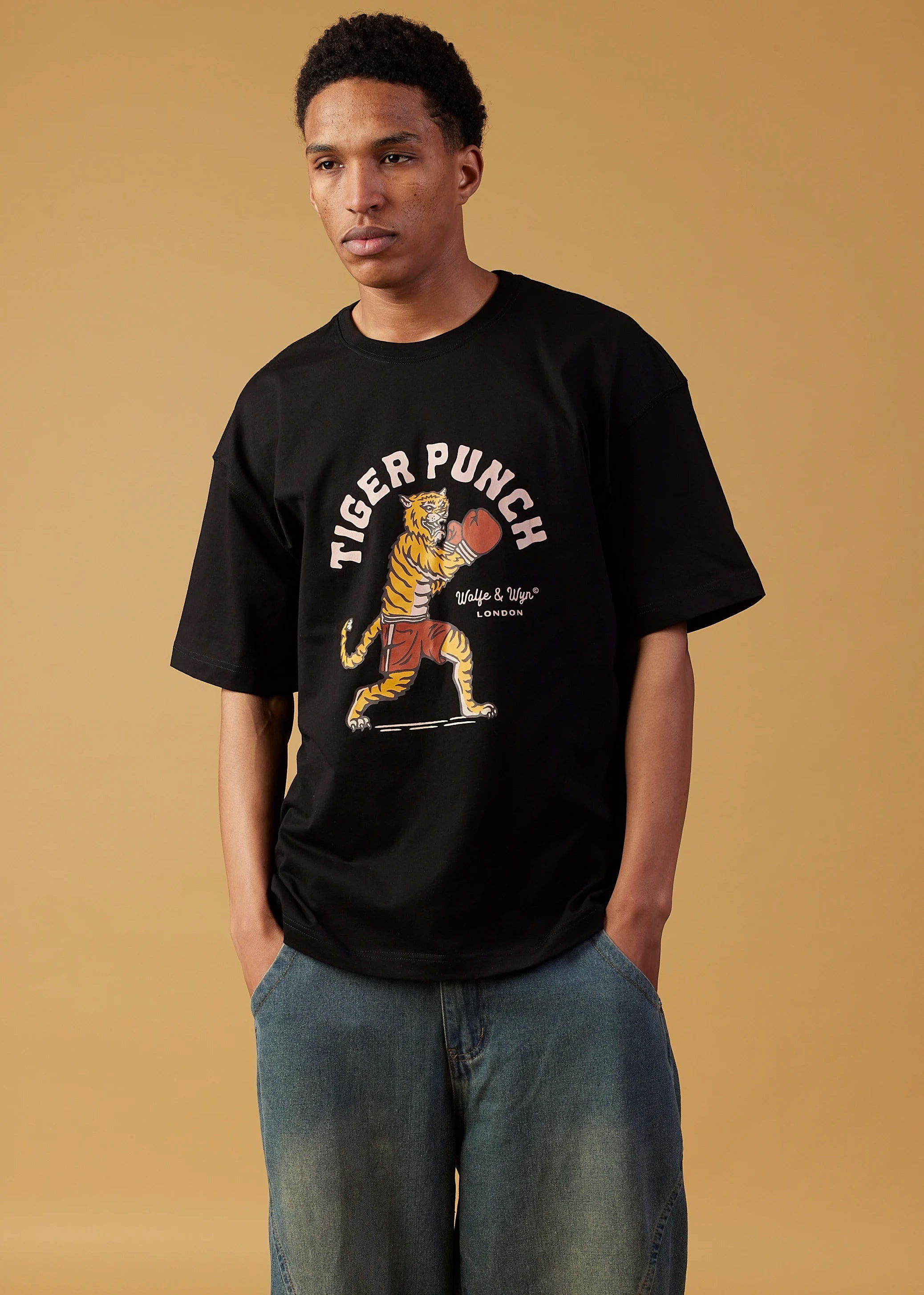 Tiger Punch Unisex T-Shirt in Black