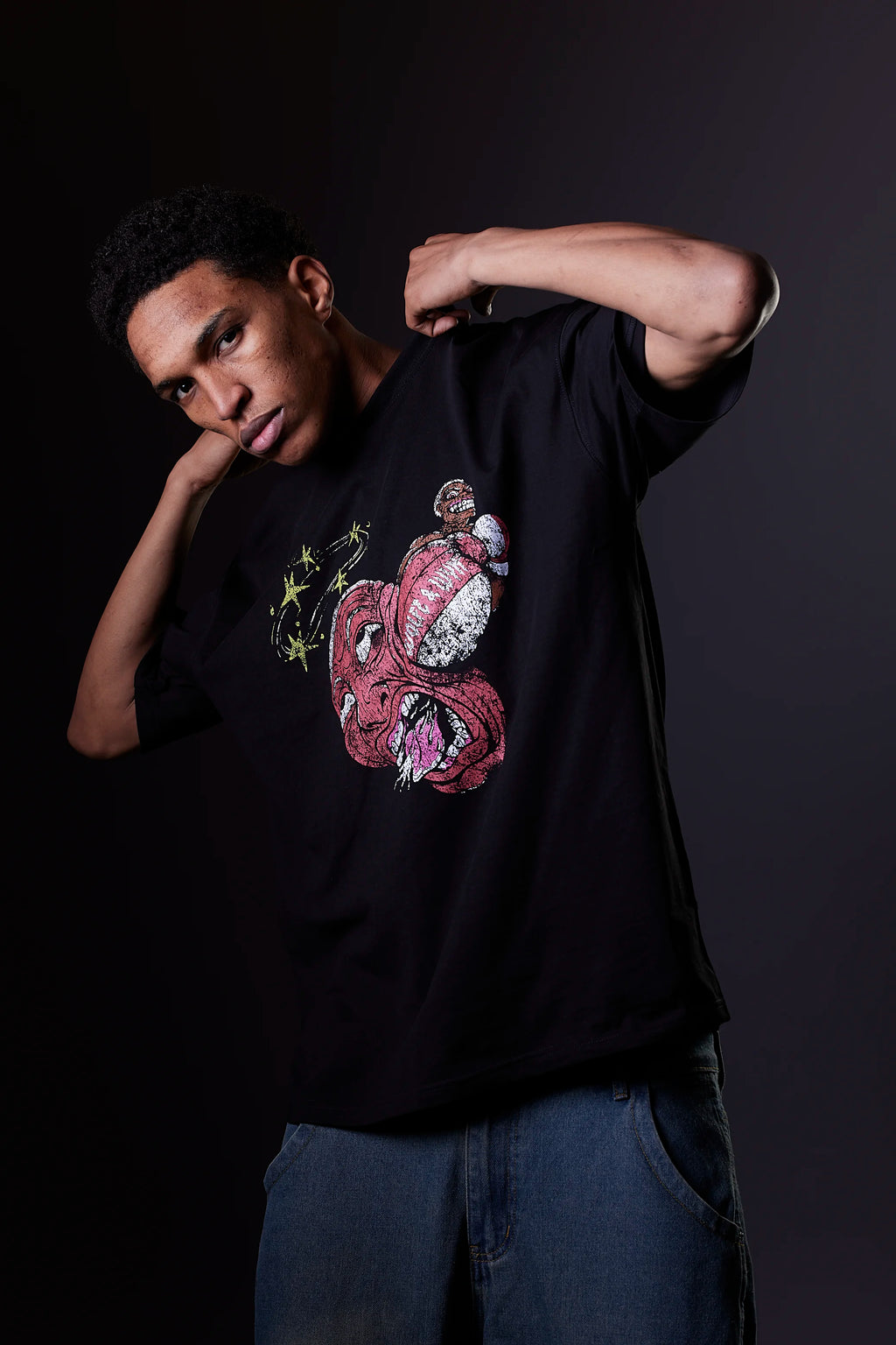 T-shirt épais à motif Warped Punch – Noir